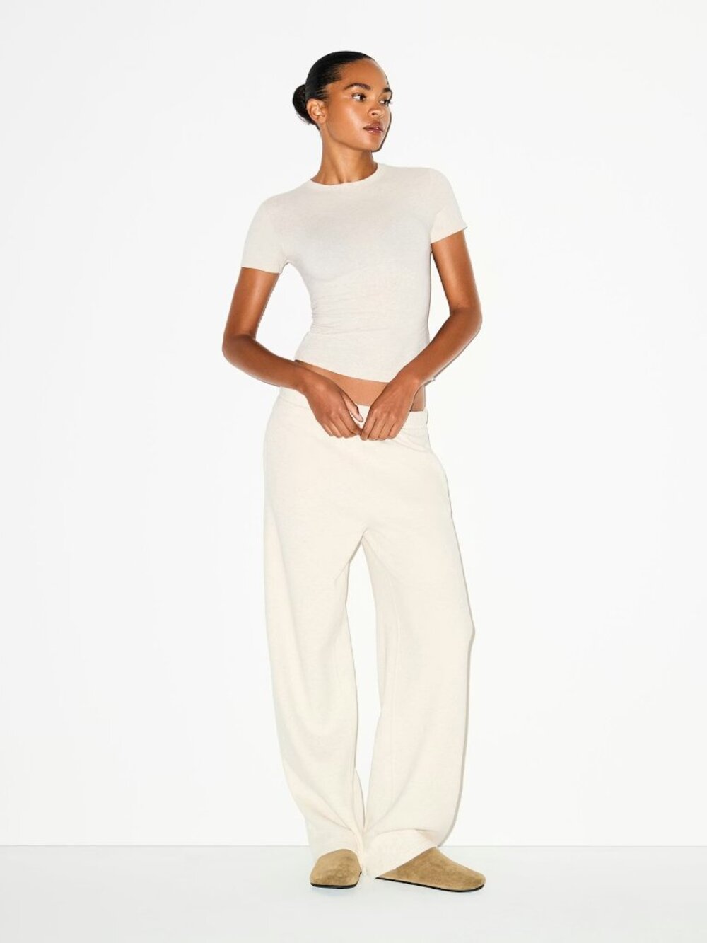Skims Classic Cotton Fleece Straight Leg Pant - Oatmeal Heather